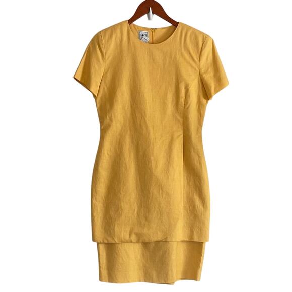 Yellow/Gold Linen Blend Tiered Short Sleeve Sheath Dress, Size 10 - Picture 1 of 12